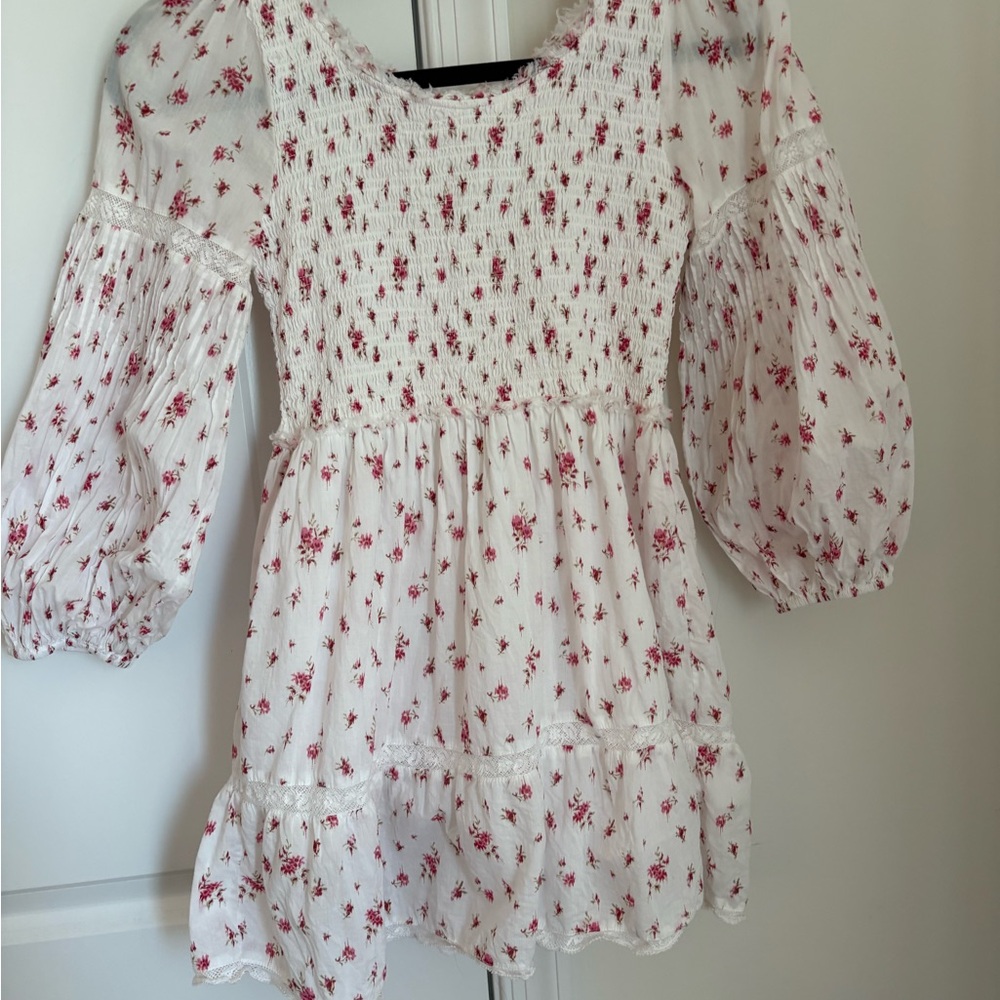 LoveShackFancy White and Red Floral Kids Dress